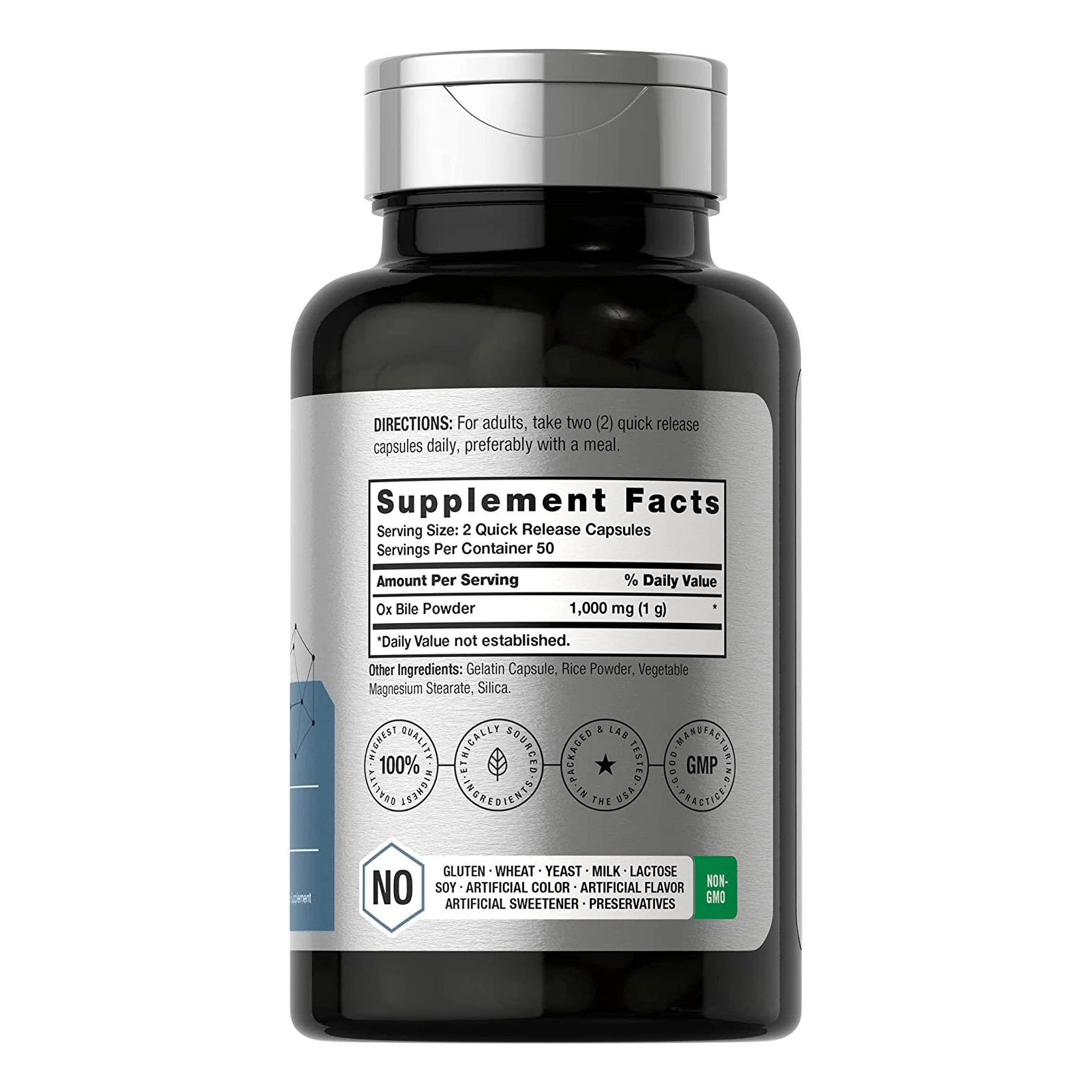 100% pure Non-GMO & Gluten Free Ox Bile 1000 mg Capsules Digestive Enzymes Supplement for digestive assists