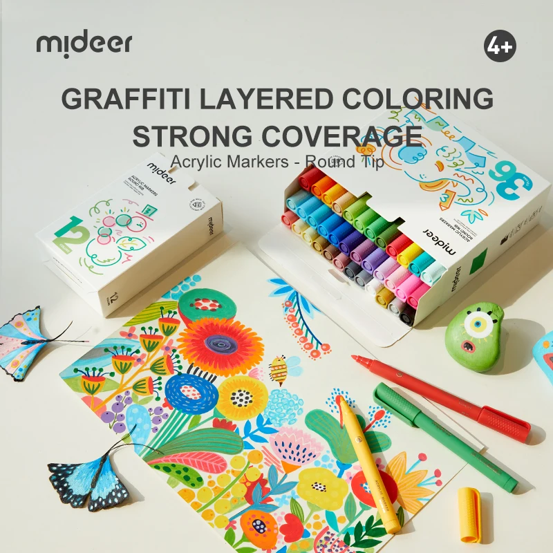 Mideer MD1257 акриловые маркеры ультра-круглые наконечники 24 цвета для детей Набор цветных маркеров