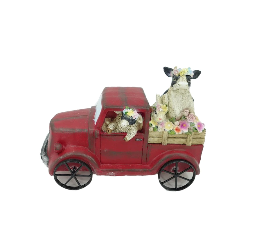 Top Grace Hand painted Polystone Resin Bird House Outdoor Garden Bird House, Red Truck with Flowers Gift & Craft