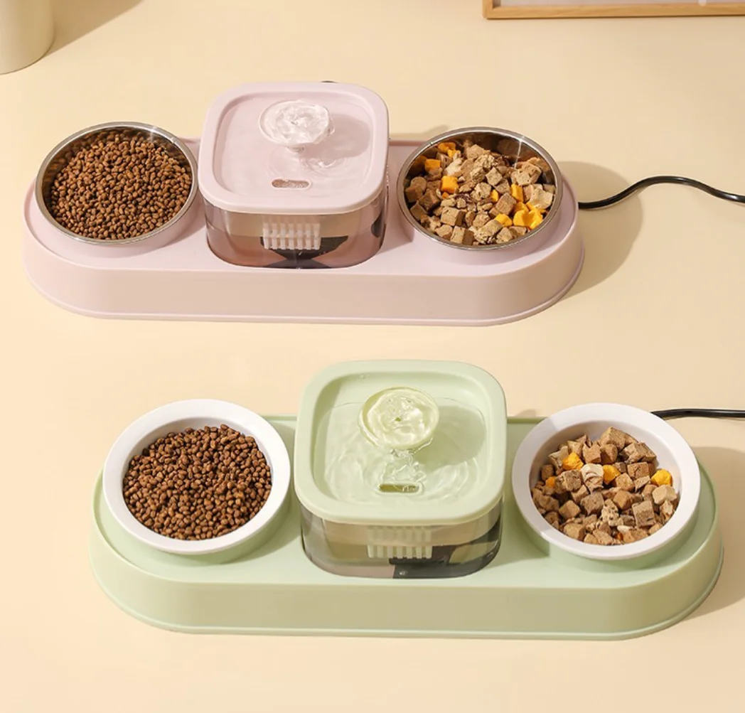 New Design Ceramic Cat Food Bowls and Water Feeder with Automatic Water Dispenser 2-in-1 Cat Dog Feeder And Drinker Bowls