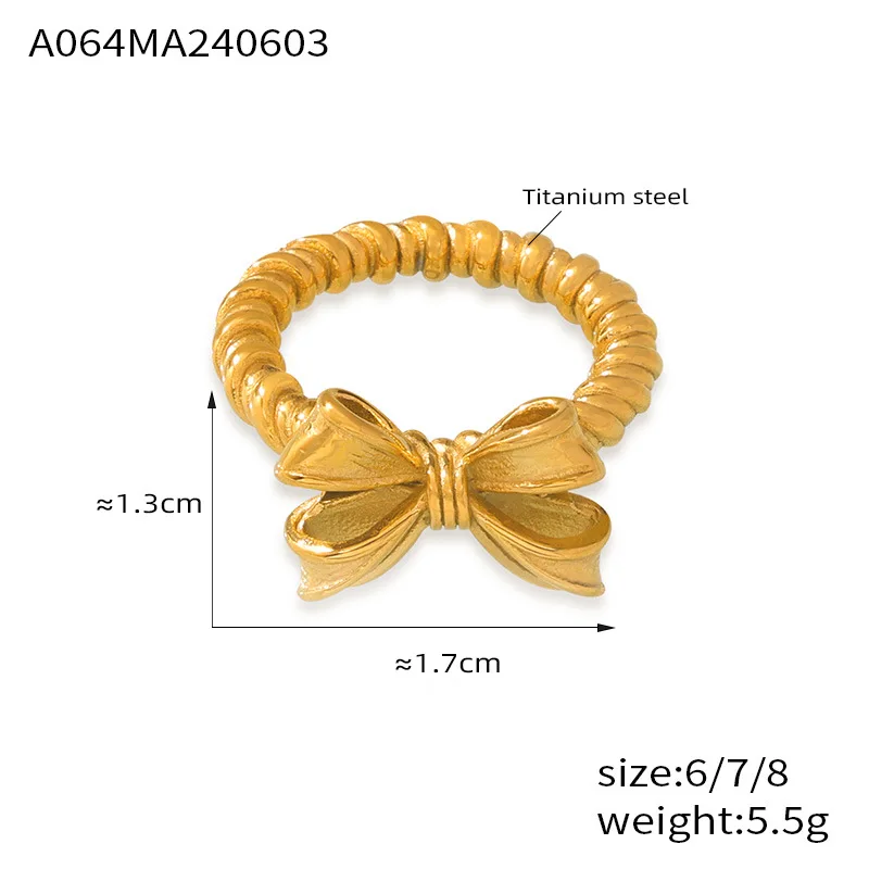 Fashion simple personality bow design sense geometric hemp wreath stainless steel gold plated ring