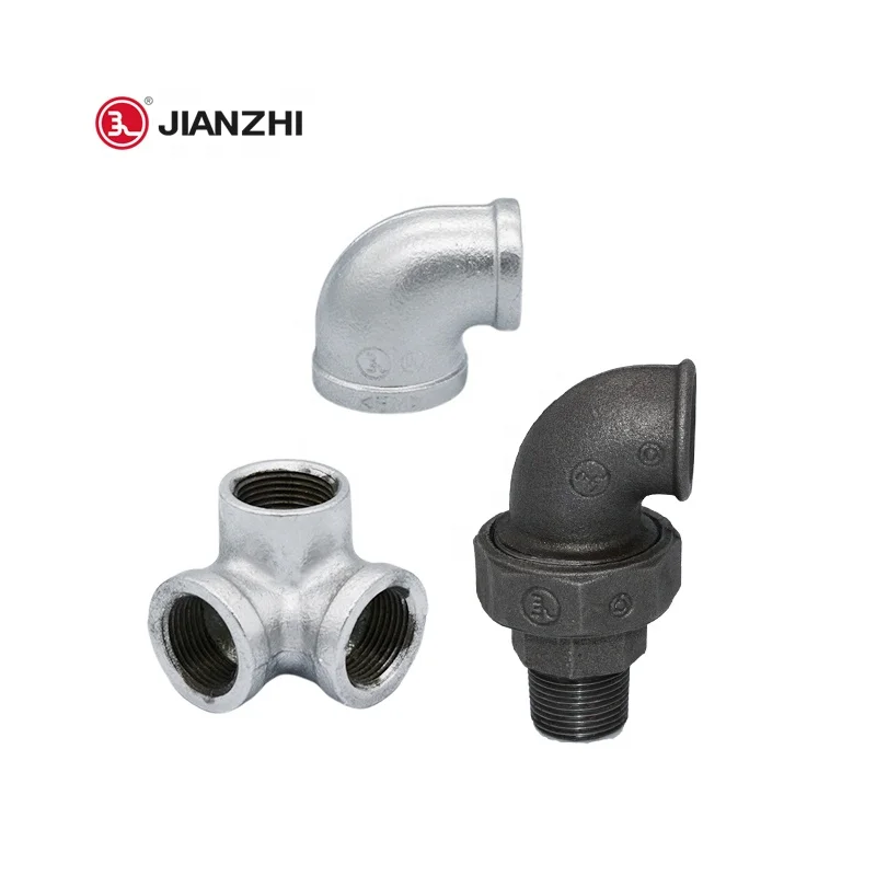 GI 90 degrees threaded 2 inch pipe fitting union elbow din galvanized malleable iron pipe fitting china three way elbow