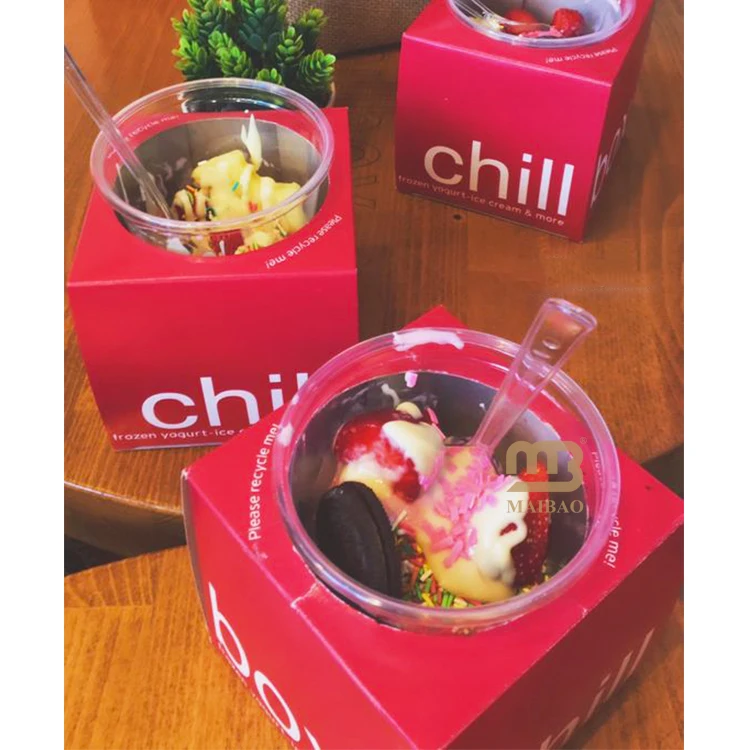 New design pink plastic cup insert packaging box custom disposable plastic cups for yoghurt ice cream unique plastic cups yogurt