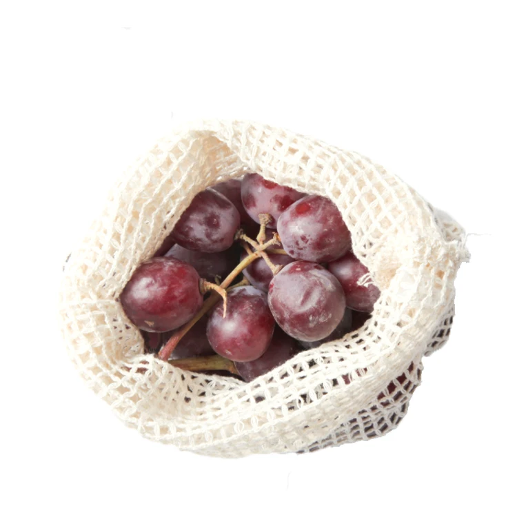 Amazon hot style green fruit mesh bag pull rope bundle mouth vegetable mesh storage bag spot pure cotton mesh bag