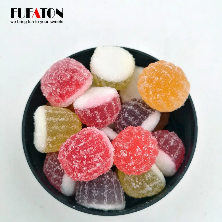 Wholesale Sugar Coated Sour Fruit shaped Jellies Candy in different size