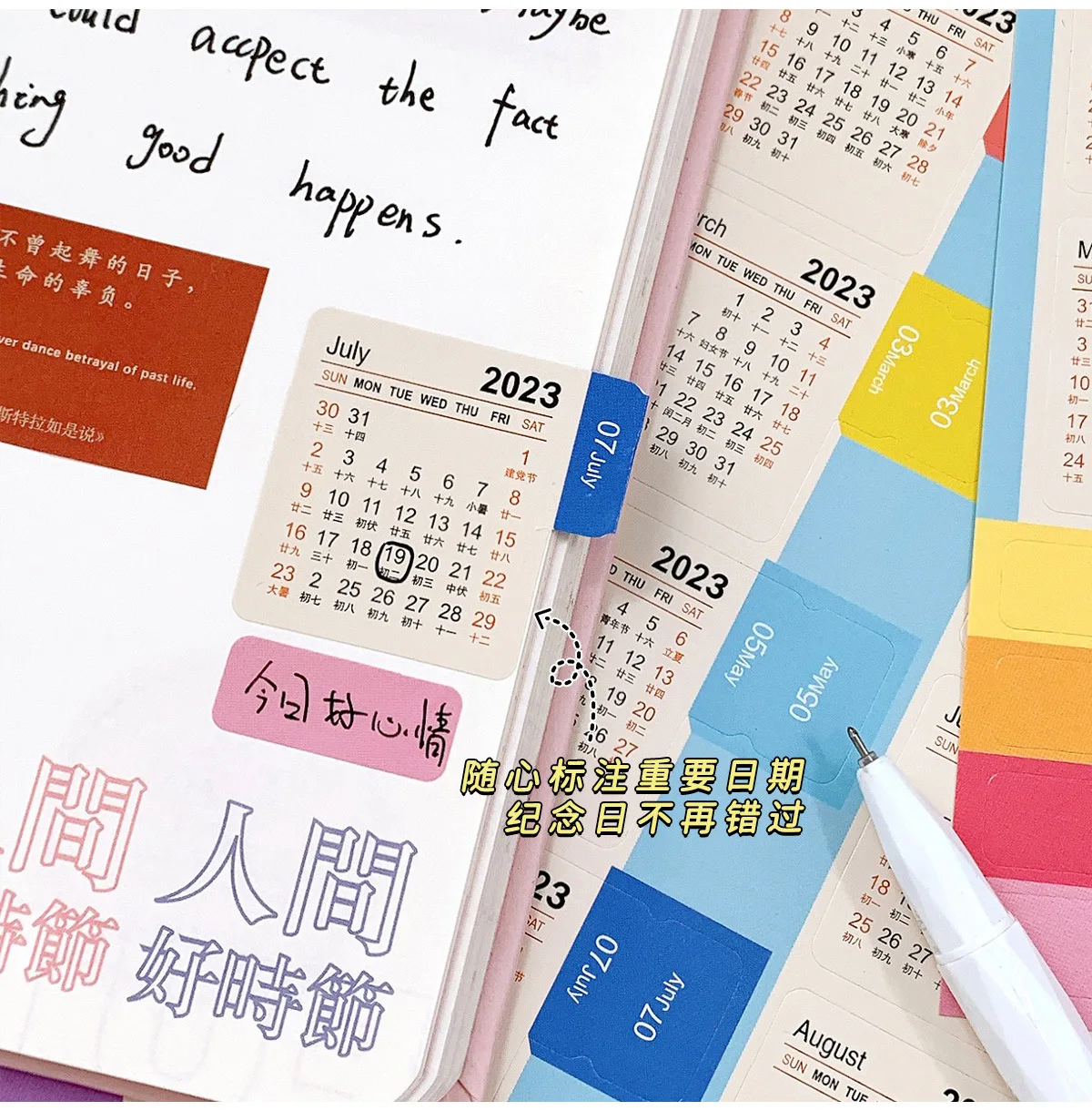 2024 Calendar Stickers Kawaii Monthly Daily Planner Notebook Index Stickers Bookmark Korean Stationery Journal Index Tabs Office