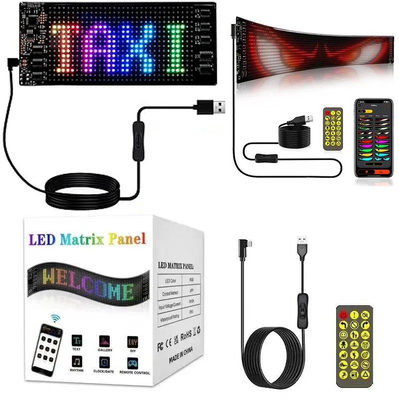 Новейшая Гибкая светодиодная матричная панель, подсвеченные витрины для управления автомобильным приложением, СВЕТОДИОДНЫЙ Автомобильный знак, светодиодный дисплей, управление мобильным устройством