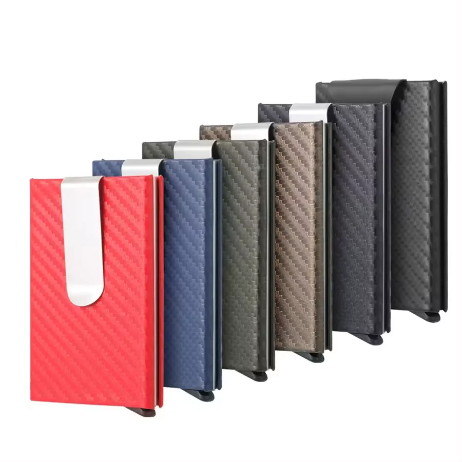 RFID blocking aluminum pop up card wallet with money clip, Minimalist Slim card holder pop up wallet credit card holder for men