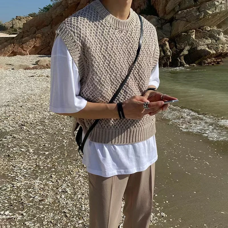 2023 Round neck sleeveless  Pullover Men Streetwear Knitted tank top Casual Couple Unisex Sweater vest