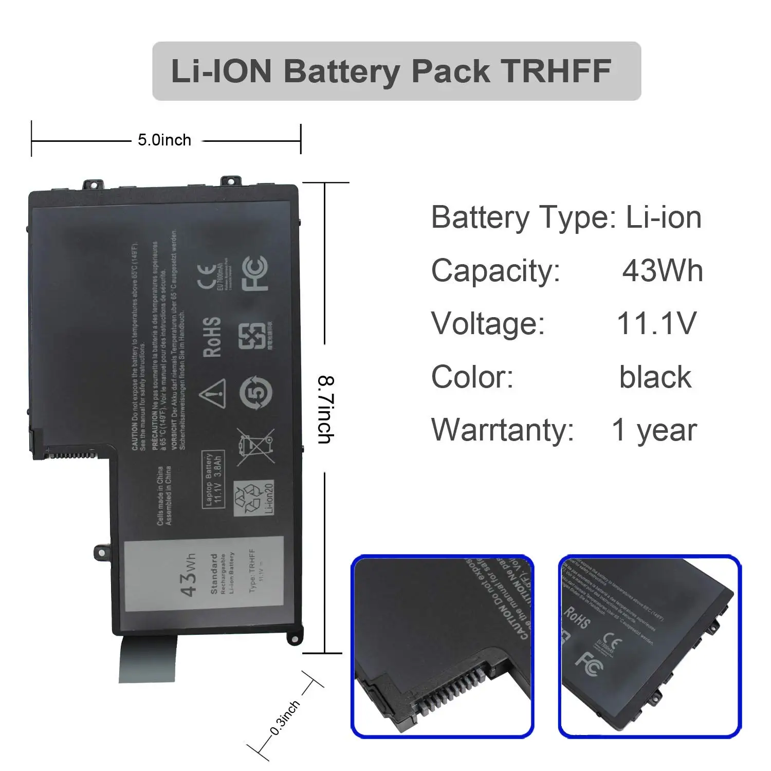 Lithium-Ion Replacement Battery laptop11.1V 43WH TRHFF 1V2F6 0PD19 Laptop battery for Dell Latitude E3350 E3450 Notebook battery
