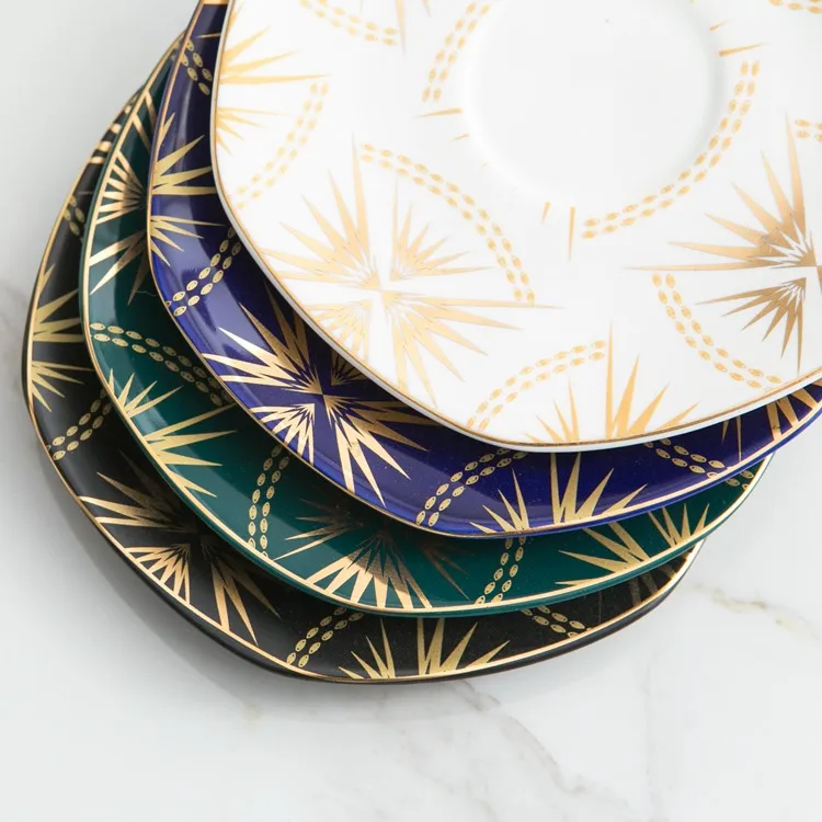 Royal Arabic Ceramic Coffee Cup and Saucer Black Color Tea Cups and Saucers Sets Porcelain Cups Gold Rim