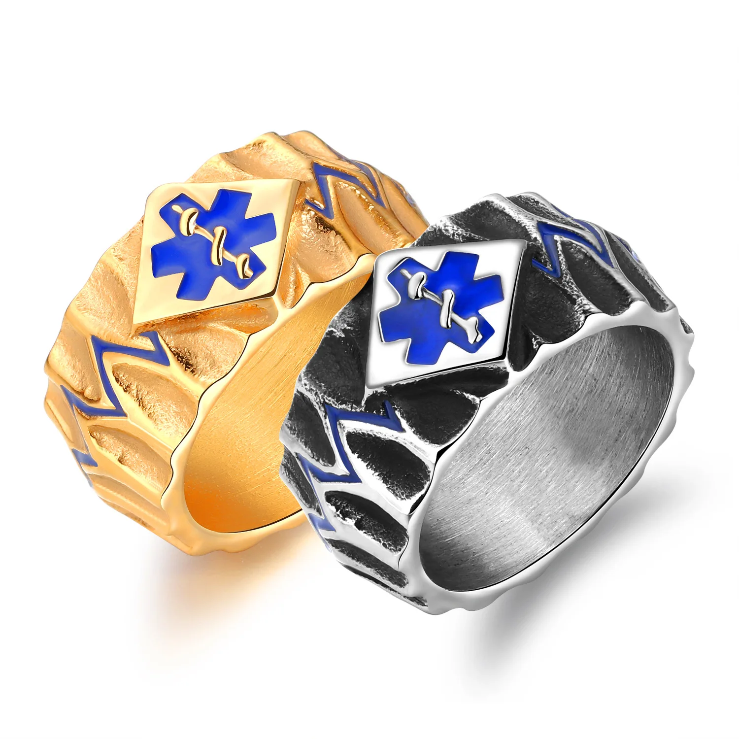 Manufacture wholesale exaggerated vintage large wide medical logo index finger stainless steel ring