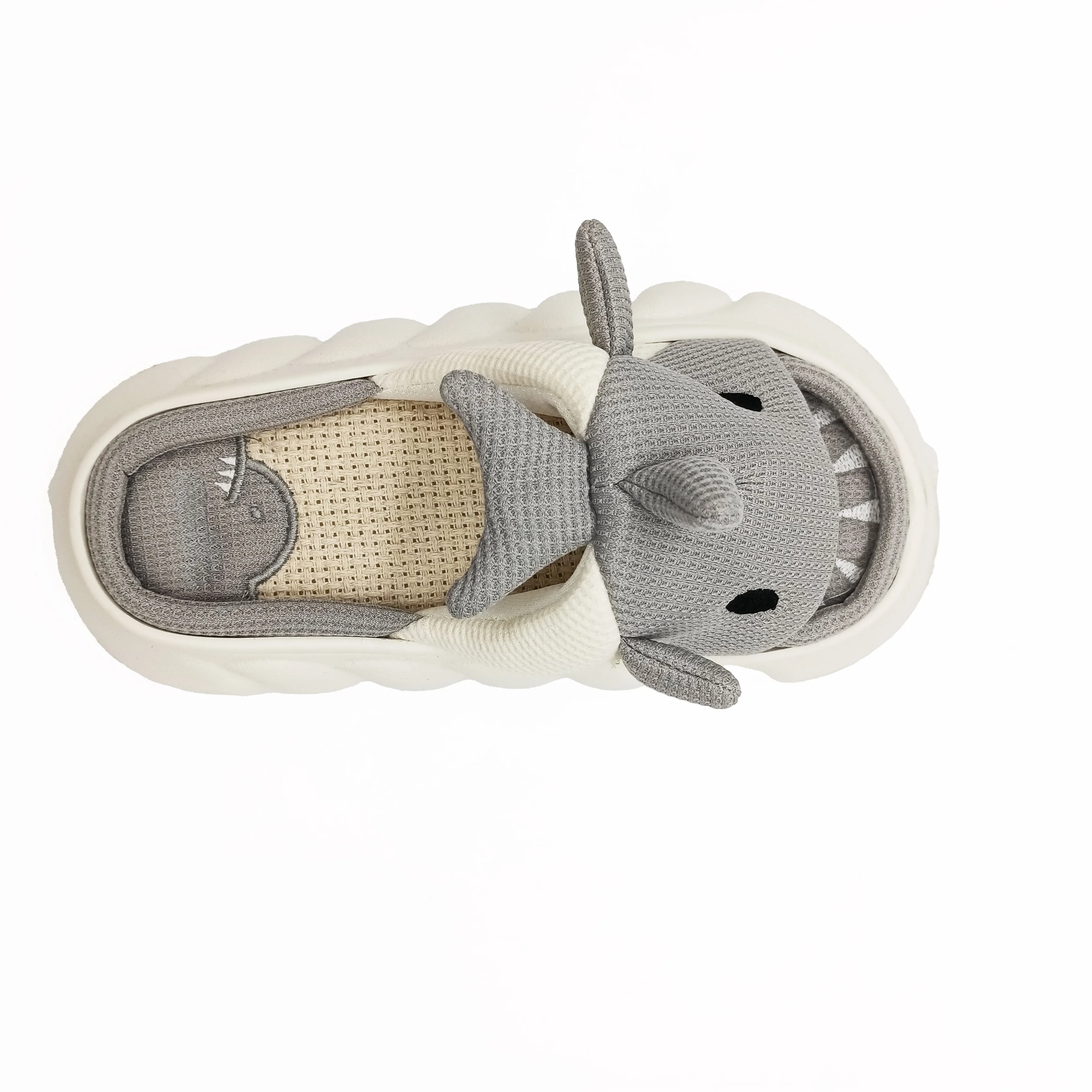 Comfortable Linen Slipper for Women Cute Cartoon Shark Shape Trendy Fabric Insole with Massage Breathable Features