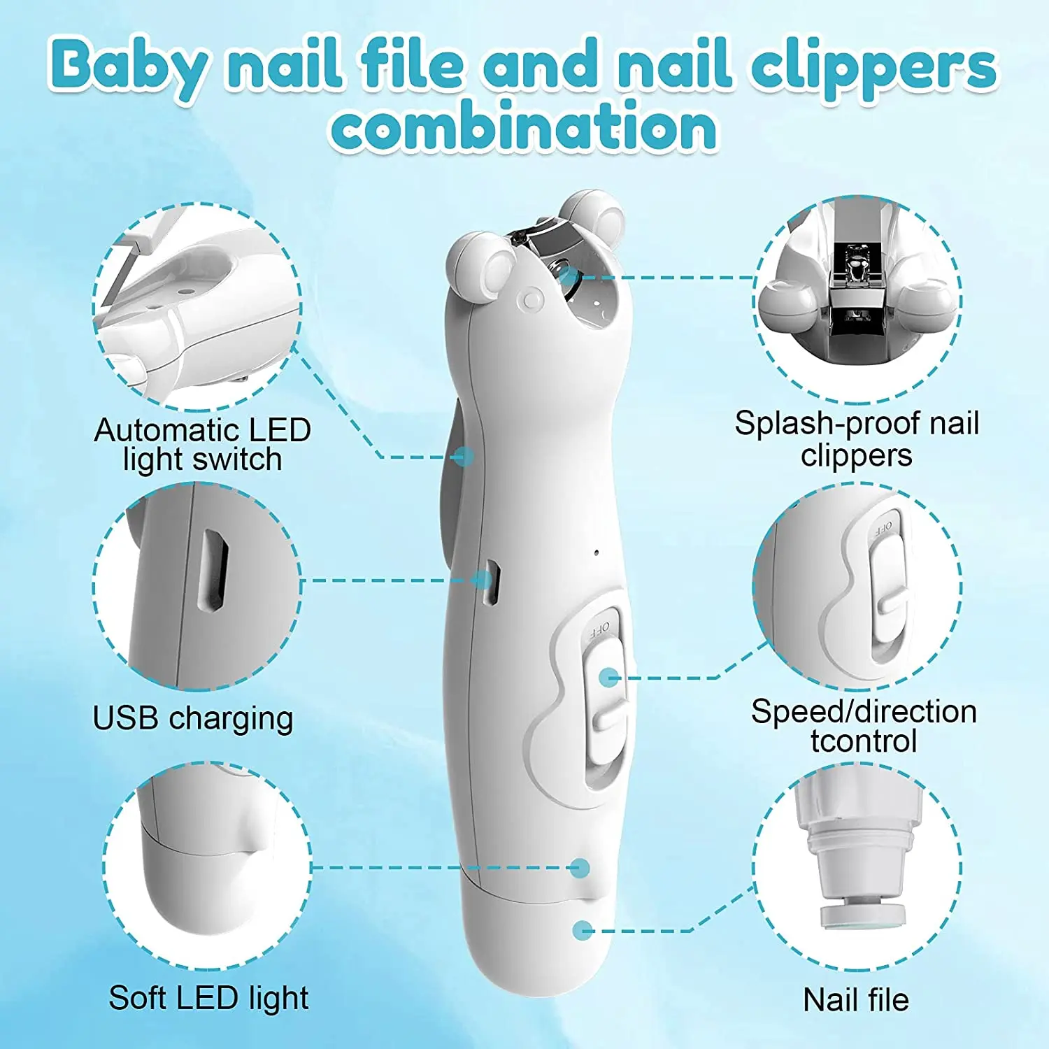 New Baby Nail Clipper Automatic LED Nail Grinder Rechargeable Nail File