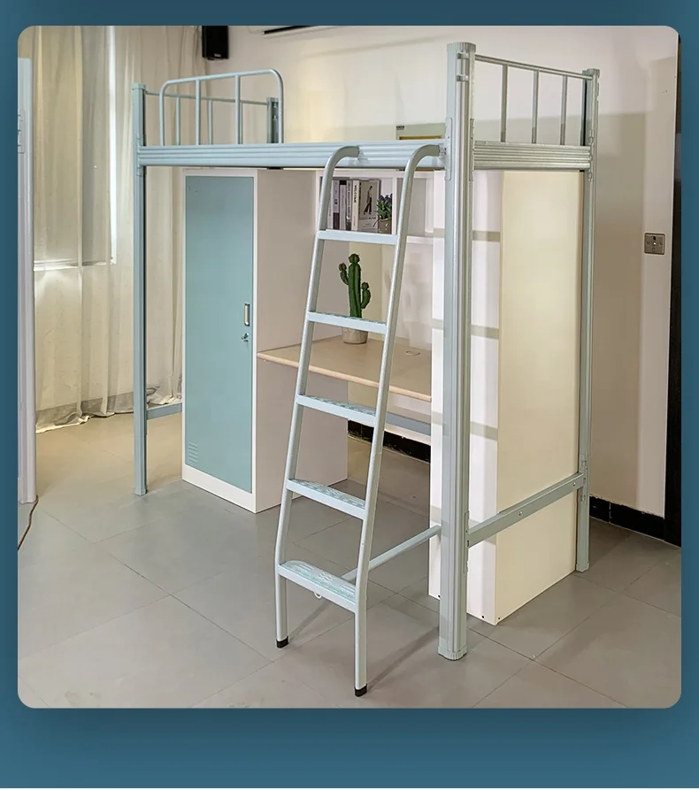 Apartment Building Adult Metal Platform Loft Double Decker Dunk Bed Twin Bed With Ladder Desk locker