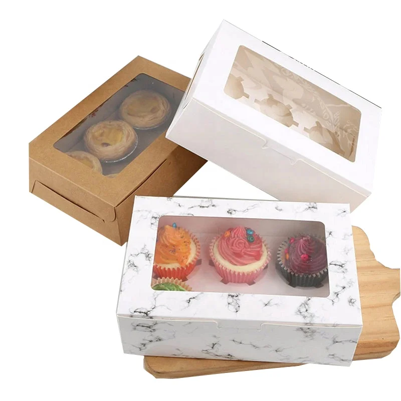 
Wholesale 6 Pack Cupcake Paper Packaging Muffin Bakery Swiss Roll Dessert Sweet Pastry Cupcake Box with Clear Lid 