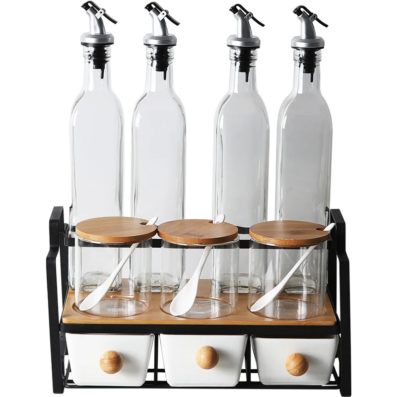 Кухонный стеклянный диспенсер для оливкового масла и уксуса, набор для приготовления пищи с подставкой