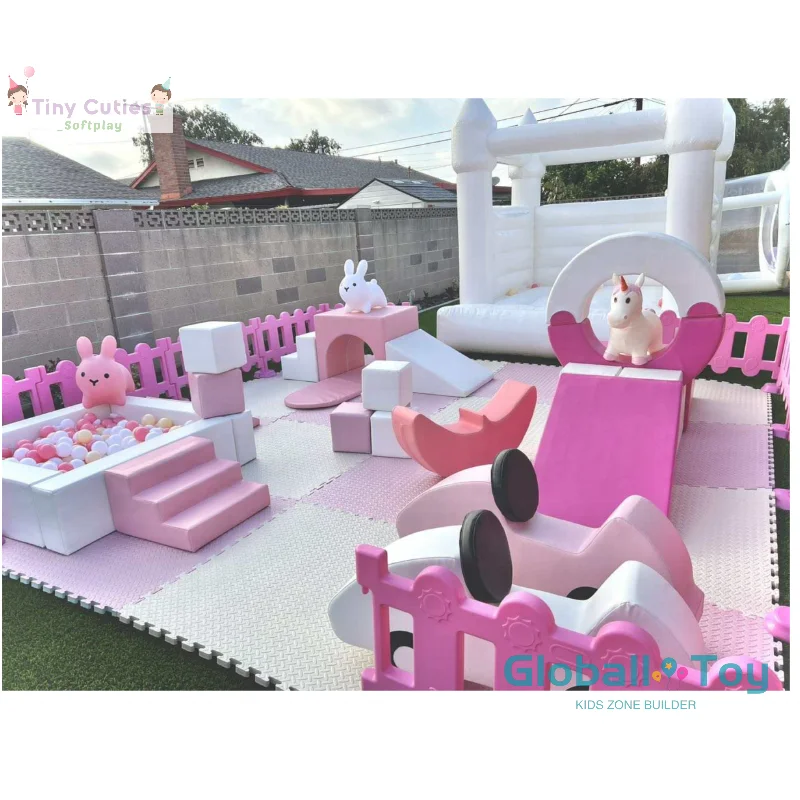 Soft play equipment soft play set white and pink playground kids set for party rental equipment