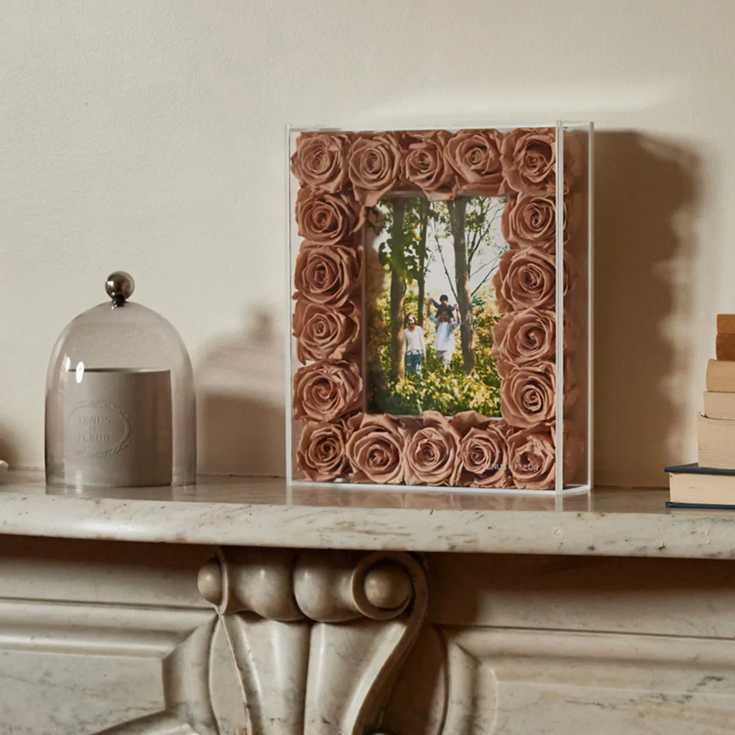 Pink White Dried Flowers Frame Enchanted Forever Eternal Preserved Rose Flower Frame Photo Frame with Flowers