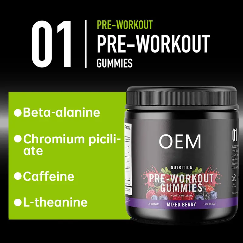 Pre Workout Supplement Creatine Monohydrate Energy Gummy Sport Pre Workout Gummies for Build Muscle and Strength