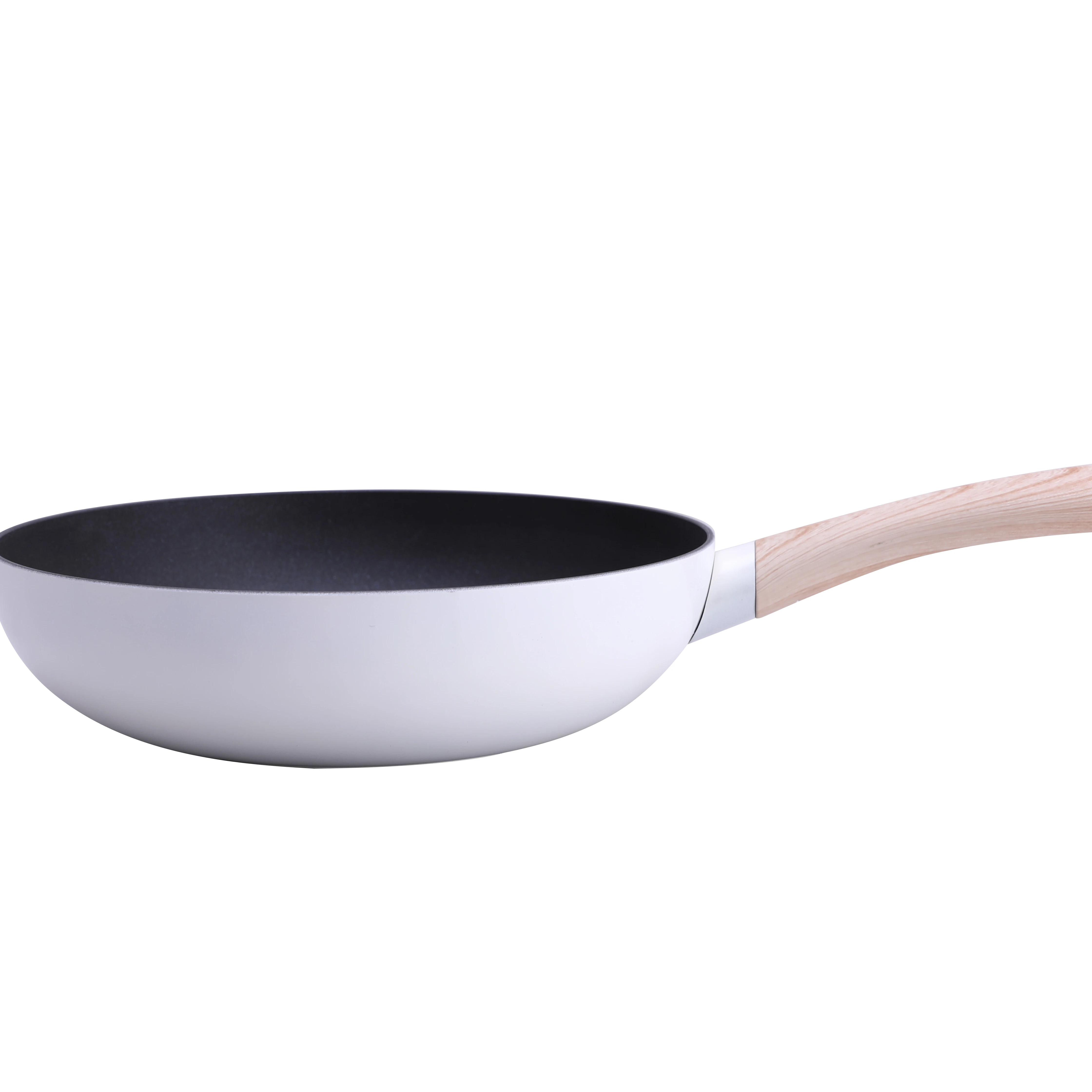 28CM Wholesale Amazon Hot Selling Die Casting White Heat Resistant Aluminum Nonstick Wok Pan With Wooden Handle