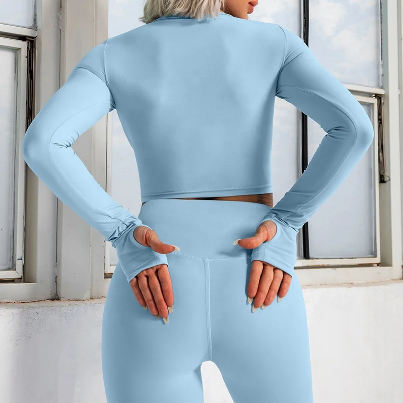 5PCS New Recycled Fabric Baby Blue Ladies Fitness Gym Sports Workout Sets Eco Friendly Womens Yoga Wear
