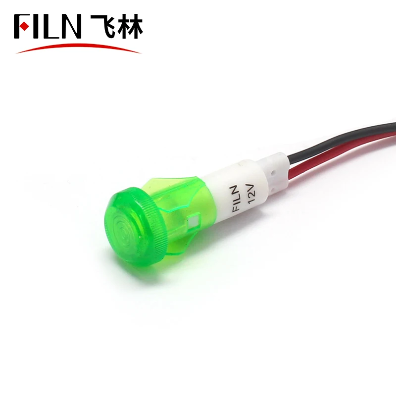  FILN 10mm Signal Lamp light with wire neon bulb 12v 24v pilot 220v industrial indicator red