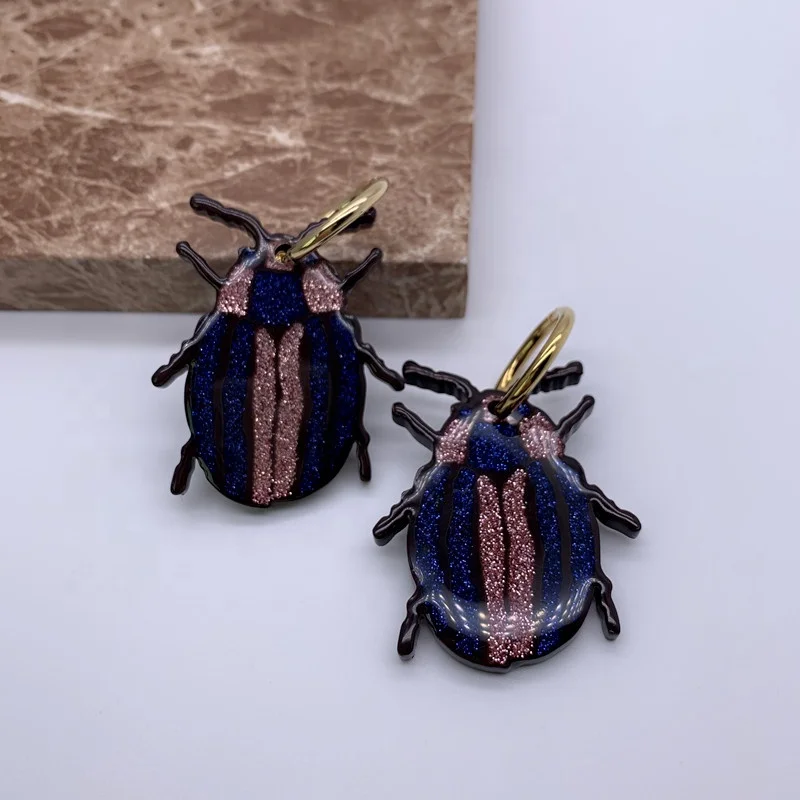 2021 new style wholesale acetate Insect glitter Earrings with gold metal fashion jewelry for girls women