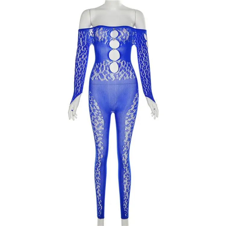 Hot Sale Club Night Women Hollow Leopard One Shoulder Long Sleeve Jumpsuit Cut Out Bodysuits Workout Jumpsuit For Women Sexy