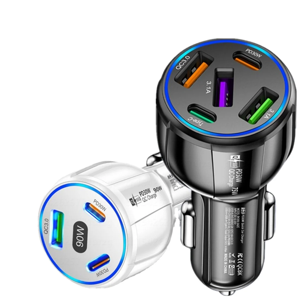 factory price 75W QC3.0 3USB+2 PD total 5 ports USB type c car charger mobile phone car charger For Iphone