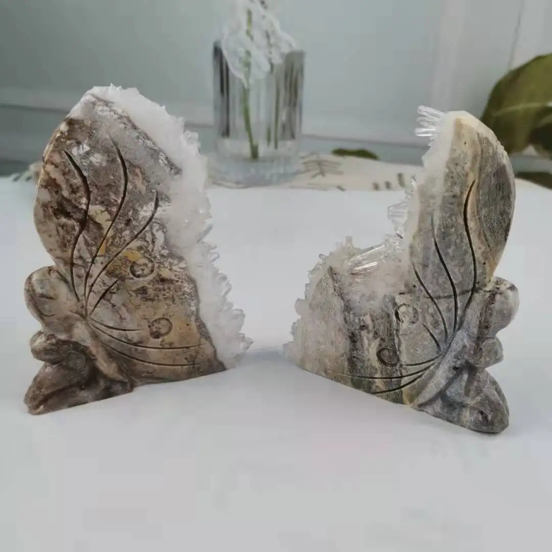 Bulk Hand Carved Geode Druzy Goddess Cluster Butterfly Fairy Healing Crystal Fairy Carvings Crafts