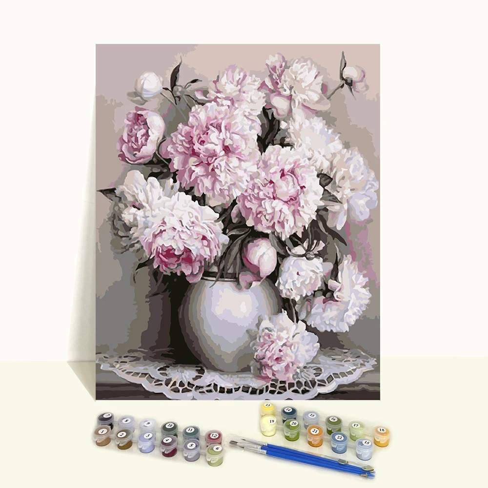 Wholesale Unframed DIY Artwork Handmade Pink Flower Paint by Number Canvas Kit for Adults