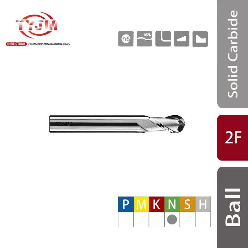 Carbide  2 Flute Carbide Spiral Tapered Ball Nose End Mill tungsten steel uncoated ball milling for non-ferrous metal processing