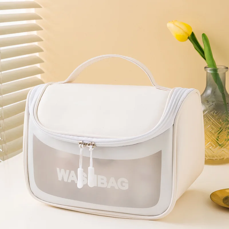 New transparent women makeup bag  large clear pvc cosmetic bag waterproof portable storage  travel hook washing bag