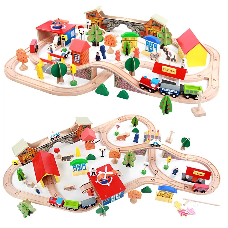 Wooden Train Sets 89 Pcs Train Tracks Toys for Toddlers Thomas Railway Kits Kids Friendly Building Construction Toy for kids