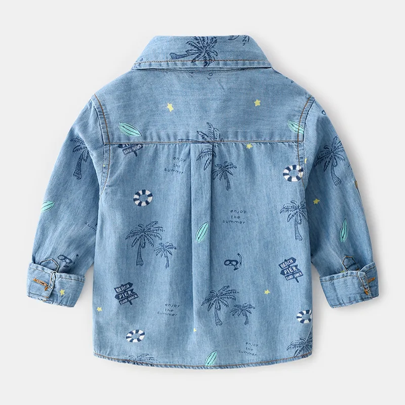 
2019 Autumn New Baby Boy Child Cotton Washed Print Denim Shirt 