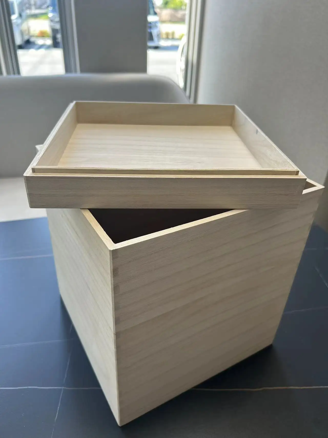 Rustic Wooden Storage Box Container with Hinged Lid and Front Clasp 5.4' x 5.4' x 3.9'