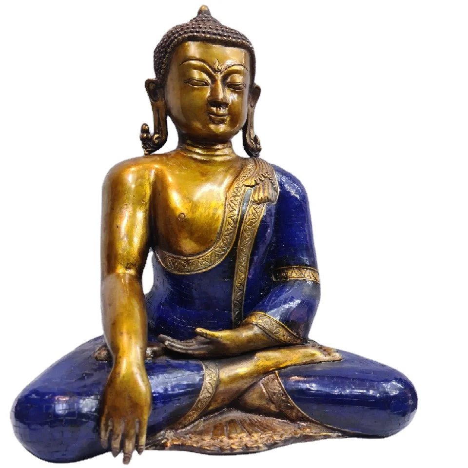 Tibetan Buddhism Buddha Brass Blue Finish Home Decor Statue Sculpture Figurine