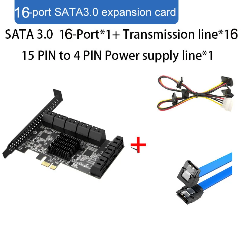  16 Port SATA 3 PCI Express Expansion Card to PCI-E Controller PCIE X1 SATA3.0 6Gb Adapter Add On Cards for HDD