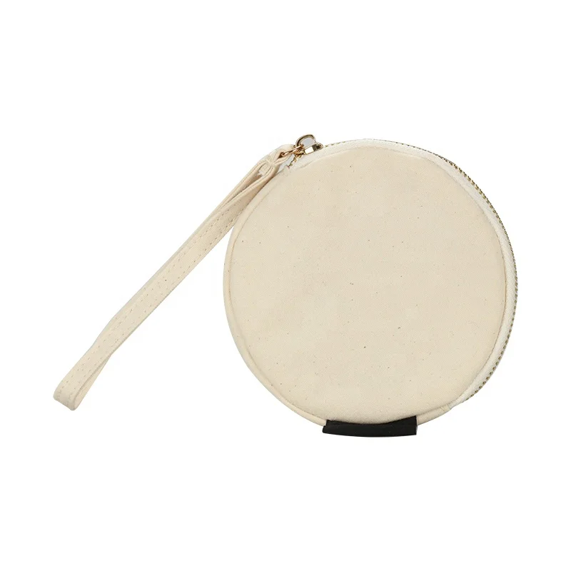Round Coin Purse for Kids Promotional Custom Soft Canvas White Zipper for Coin or Cash Collection TS-1-121 CN;GUA Customer Brand
