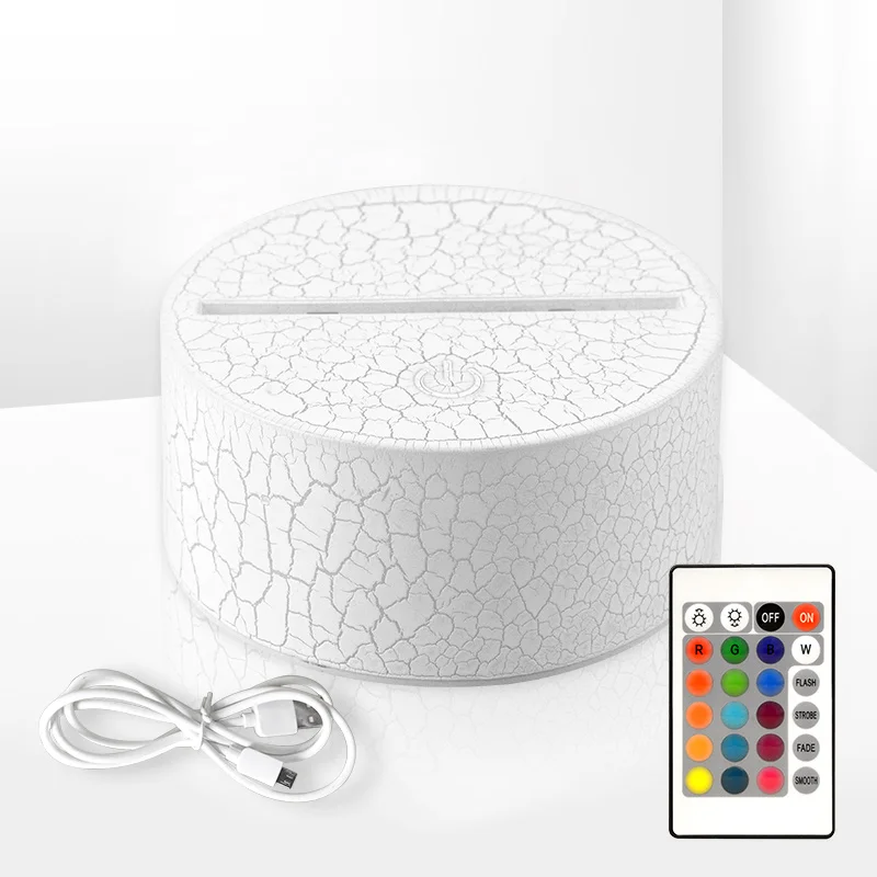 16 colors changeable creative 3D illusion night light crack base led lamp base