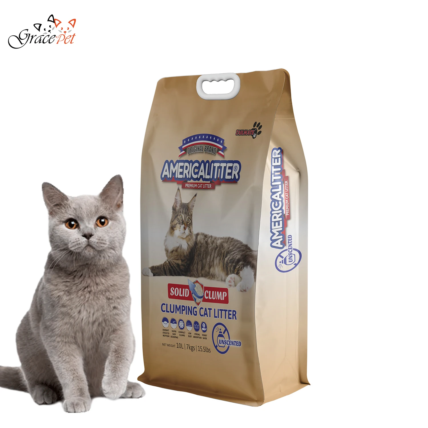 America Litter Solid Clump Active Carbon Odor Control Bentonite Cat Litter