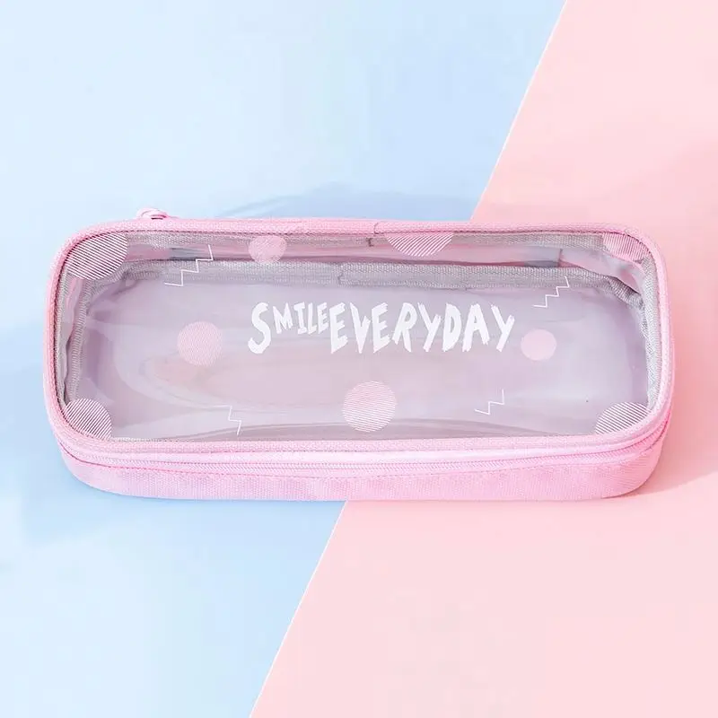 Letter printing kids transparent clear pencil pouch cute cheap pencil box