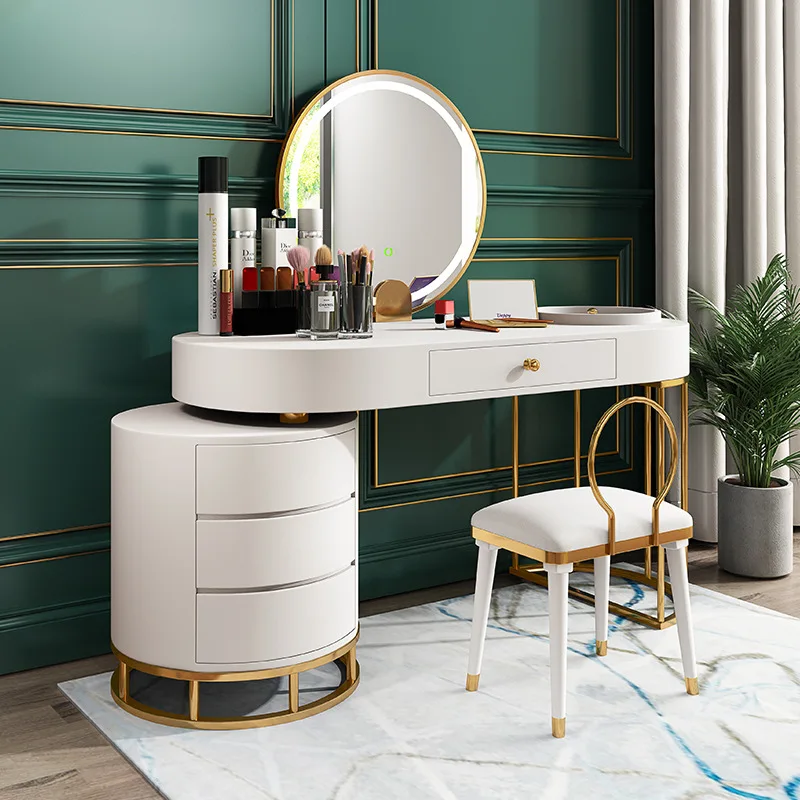 
European makeup table bedroom dressing table with mirror and stool modern storage dresser 