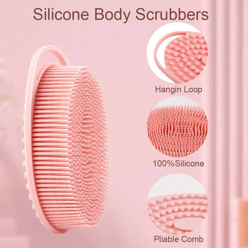 Double Sided Silicone Bath Shower Scrubber Boby Exfoliating Massage Silicone Body Wash Brush With Hook
