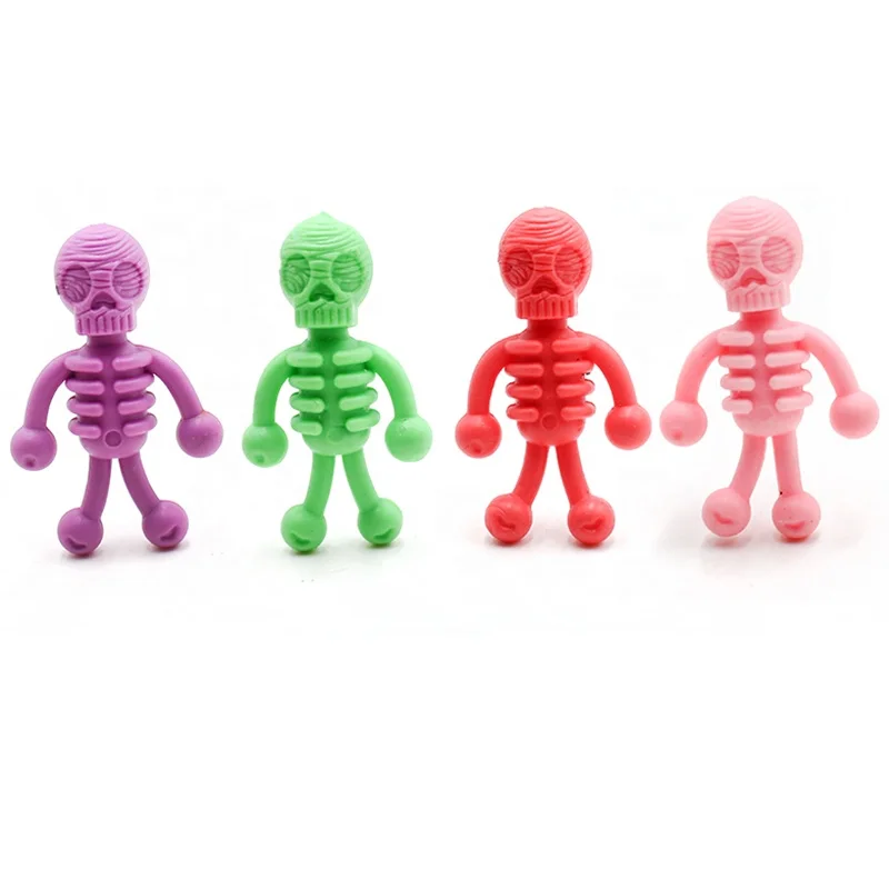 
TPR soft cartoon skeleton joke stretchy toys for kids cheap capsule toys for promotional 