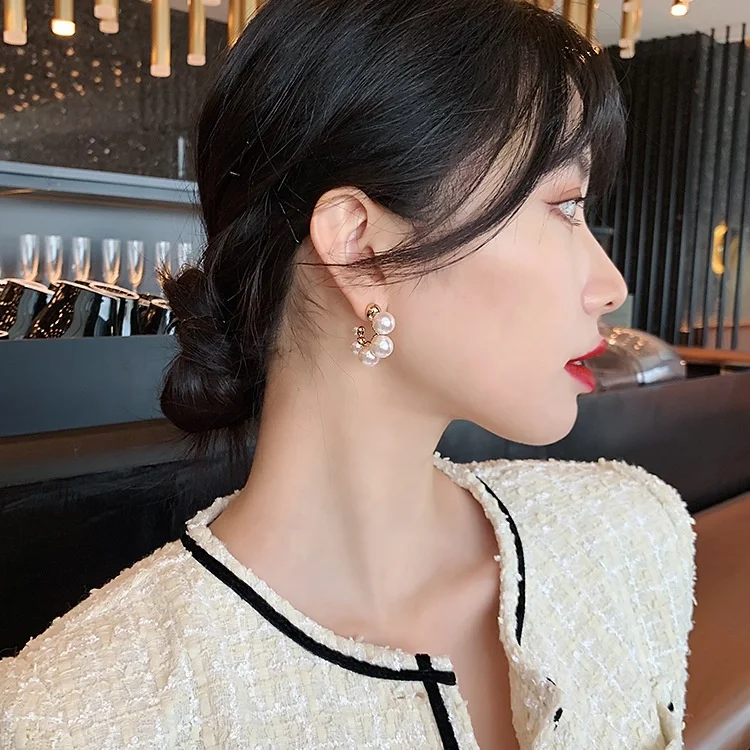 2023 fashion Korean 925 silver needle pearl earrings Gold plating pearl earrings