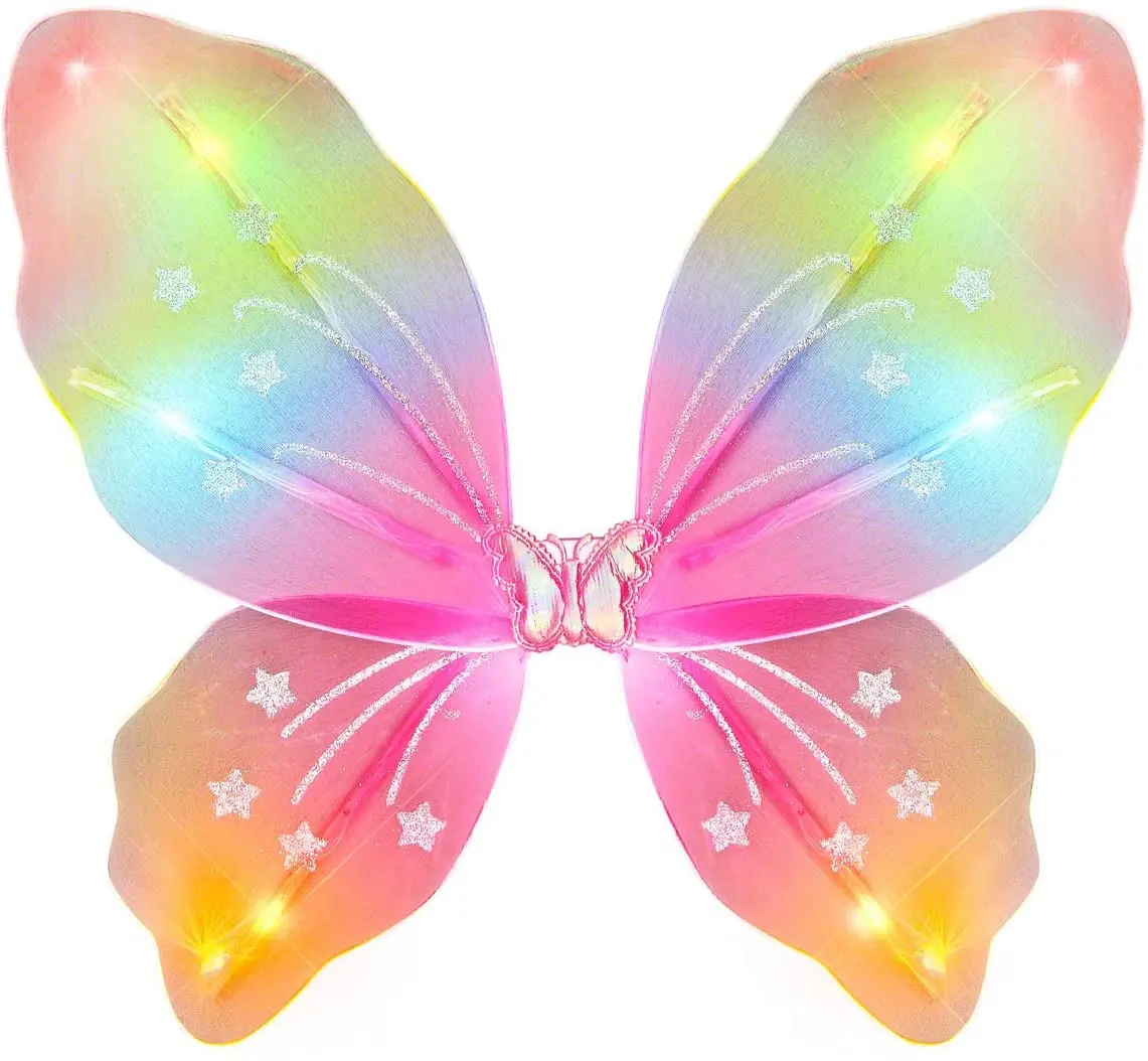 Blinking Lights Sparkly Rainbow LED Fairy Wings for Girls and Women Adults
