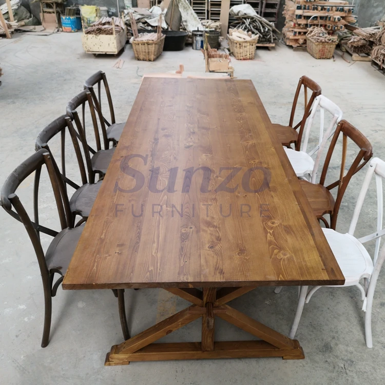 Solid Wood Folding Farm Tables Event Rental Rustic French Solid Wood Dining Farmhouse Table For Wedding