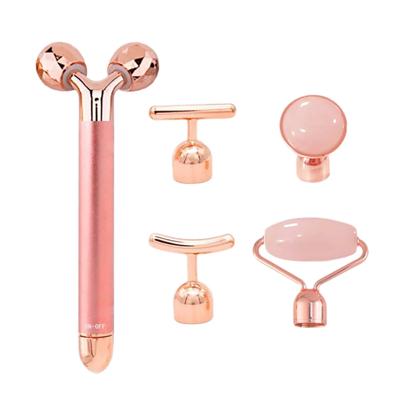 5 In 1 Electric Facial Massager Rose Quartz Face Jade Roller For Face Lift Double Chin Reducer